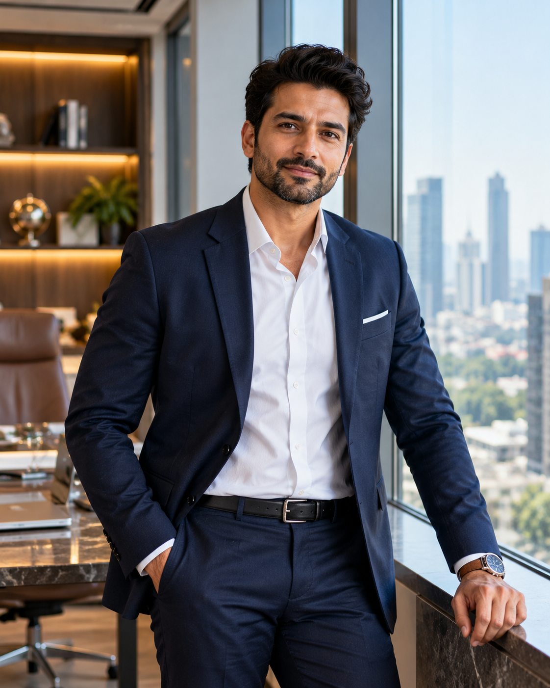 Confident Executive in a High-Rise Office