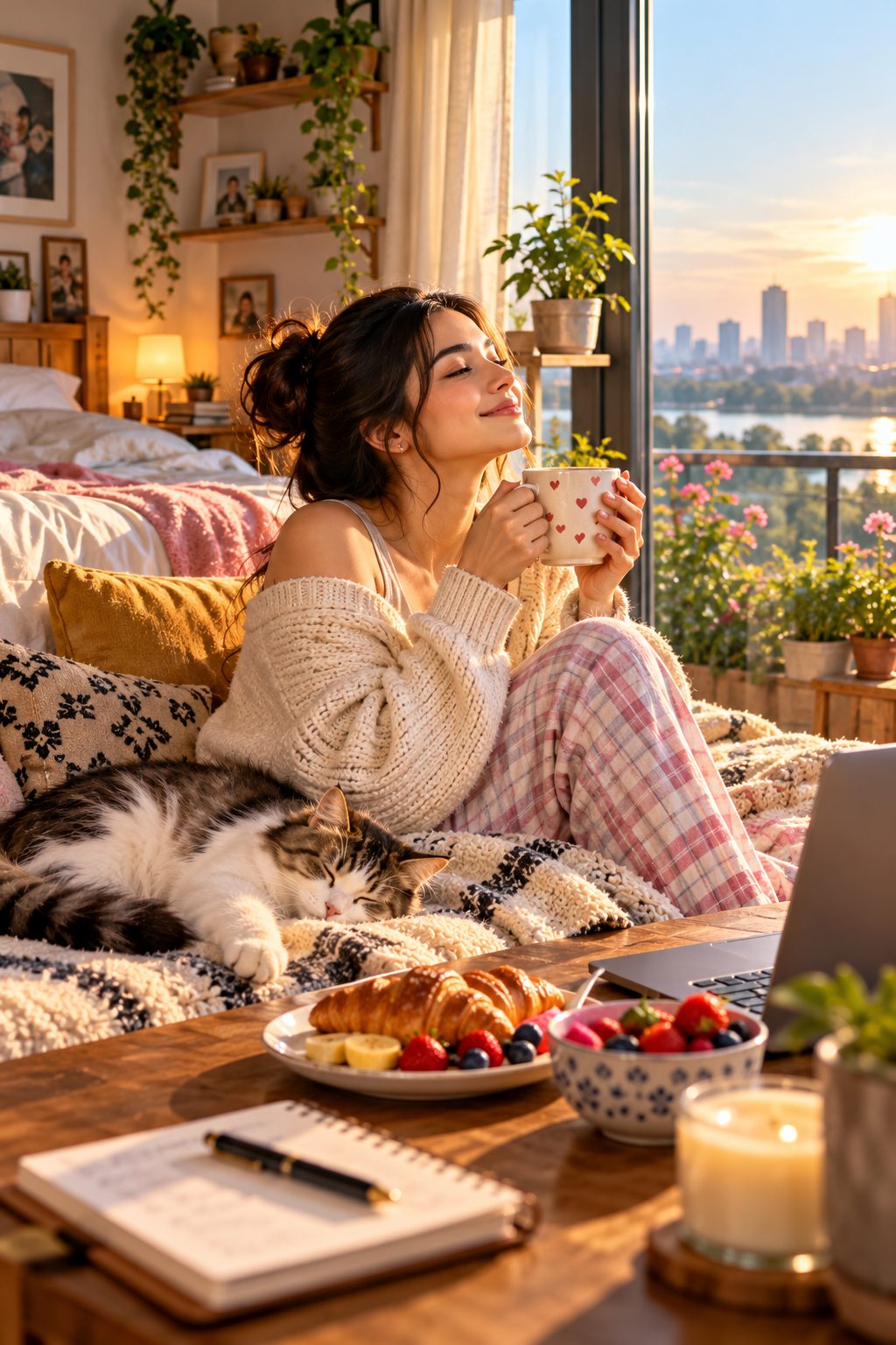 Cozy Morning with Cat and Coffee