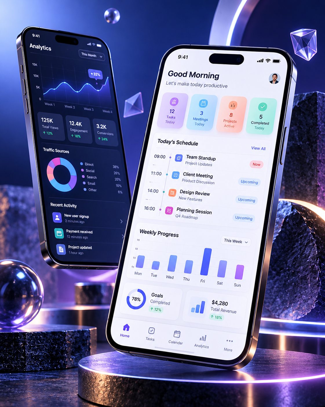 Futuristic Neon Productivity Dashboard Phones