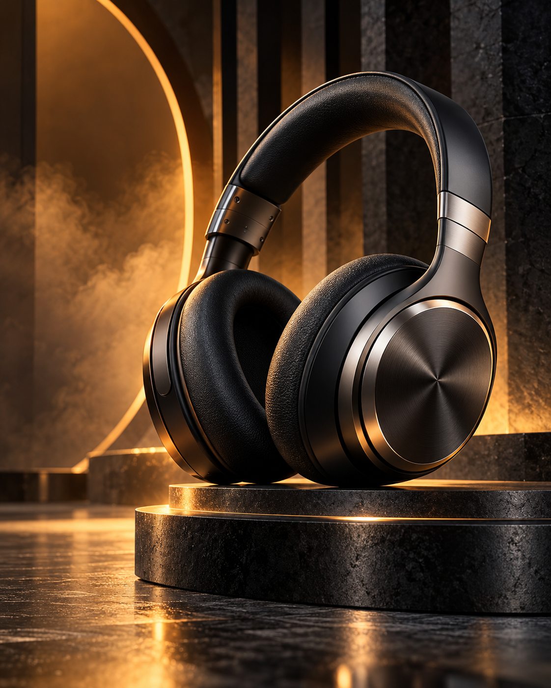 Luxury Headphones on a Golden Pedestal
