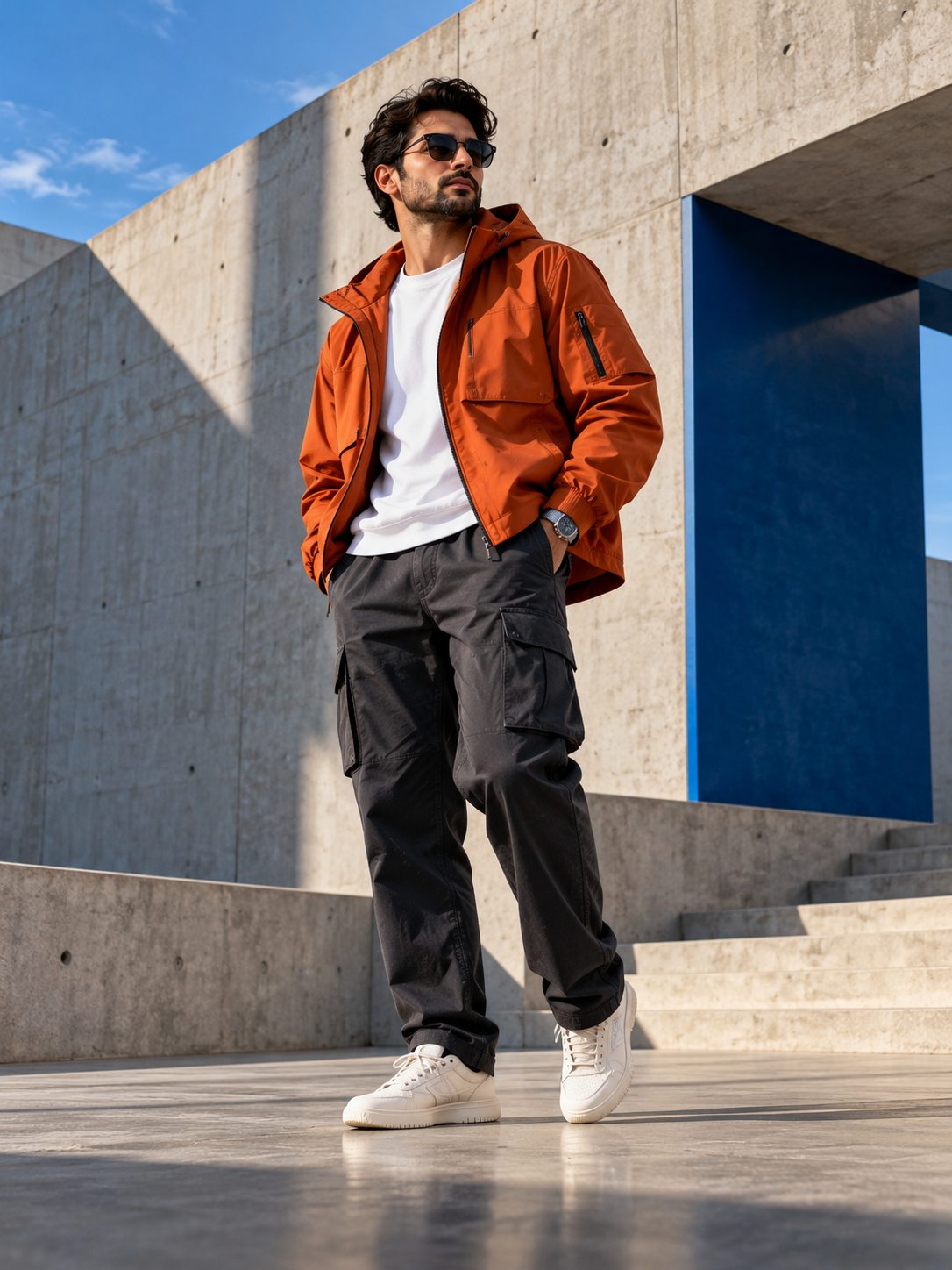 Modern Streetwear Against Concrete Geometry